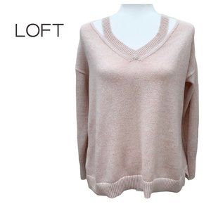 LOFT Petite Sweater Ribbed w/Cut out V-Neck